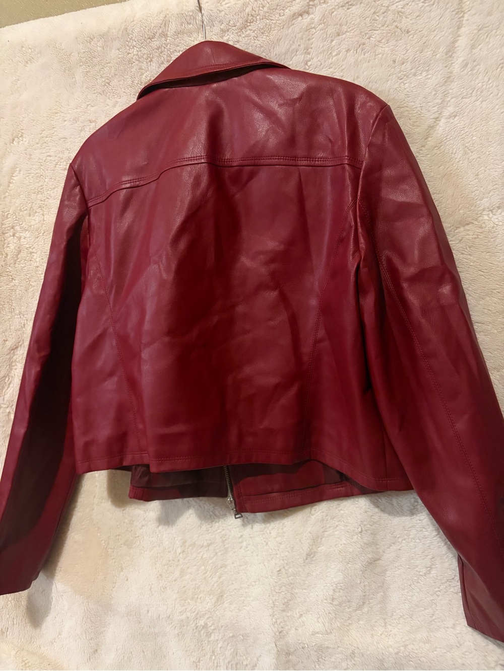Express Women's Burgundy Faux Leather Moto Jacket - Picture 5 of 5